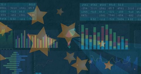 Abstract American Flag Overlay on Business Data Charts