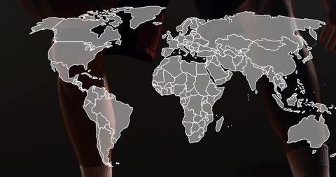 Overlaying world map on athletic silhouette for global sports fitness and travel concept