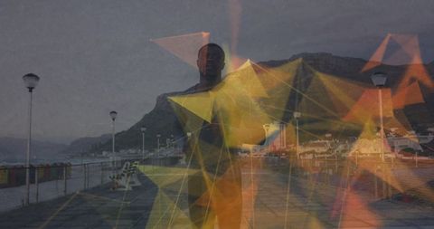 Geometric Overlay of Fit Man Running Outdoors on Promenade - Download Free Stock Images Pikwizard.com