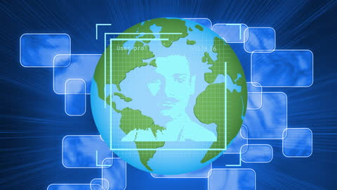 Digital Interface with Futuristic Globe and Data Icons