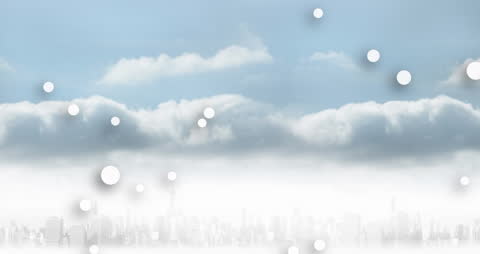 White Dots Floating Over Cloudy Skyline Digital Animation