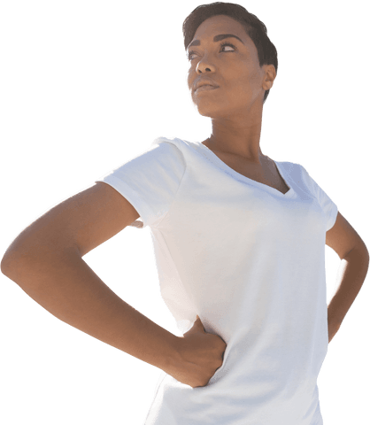 Confident Woman Standing in White for Awareness Campaign, Facing Upward