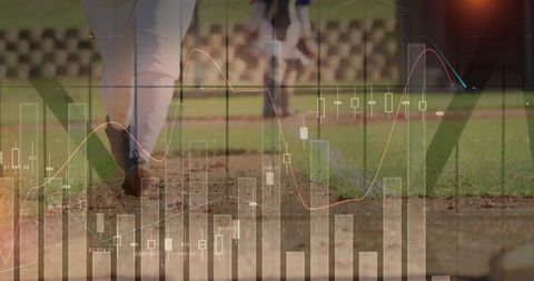 Baseball Player Sprinting on Pitcher's Mound with Financial Charts Overlay
