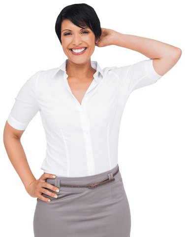 Confident Caucasian Businesswoman in White Shirt on Transparent Background