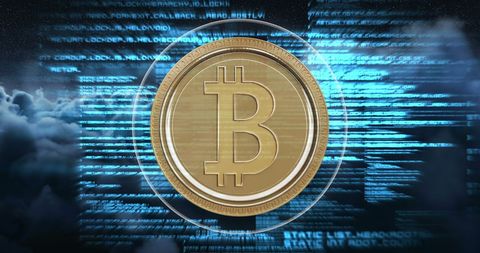 Digital Bitcoin Symbol with Moving Code in Abstract Background - Download Free Stock Images Pikwizard.com
