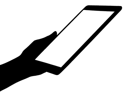 Transparent silhouette of hand holding tablet on background