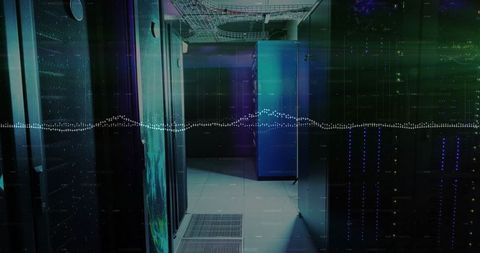 Futuristic data center cold aisle with vibrant led glow