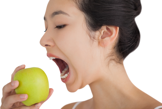 Transparent Woman Biting Green Apple for Healthy Snack Concept - Download Free Stock Videos Pikwizard.com