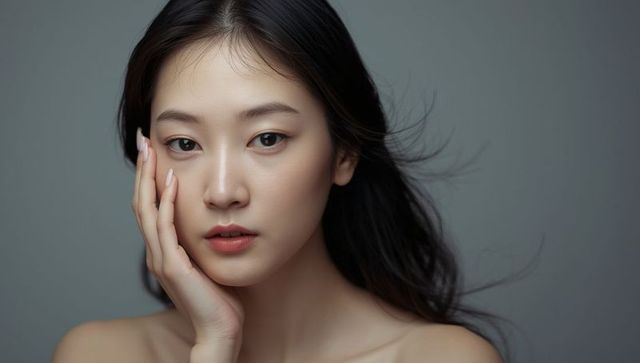 Elegant portrait of gazing female model with bare shoulders