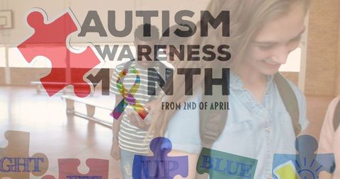 Autism awareness month with schoolchildren exploring technology