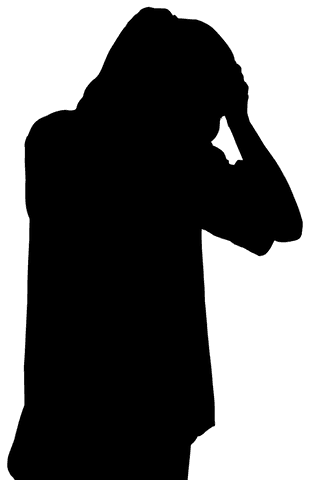 Transparent silhouette of woman holding head in emotional gesture