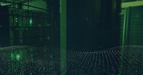 Abstract green data center with glowing digital interface