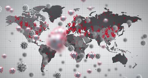 Pandemic Map Concept with Floating Covid-19 Cells - Download Free Stock Images Pikwizard.com