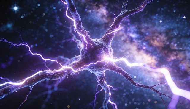 Pulsing Neuron Sending Electric Arcs Across Galactic Nebula, Neural Network Energy