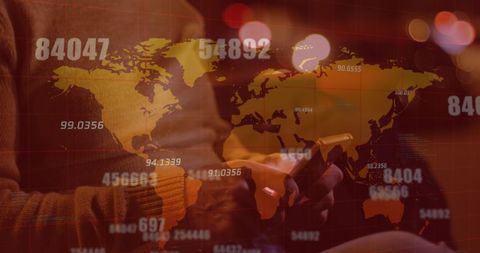 Abstract World Map with Numbers and Smartphone User