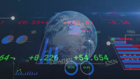 Digital Data Visualization Overlay on Rotating Globe