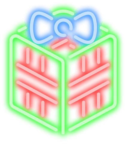 Neon transparent gift icon for christmas festivity designs