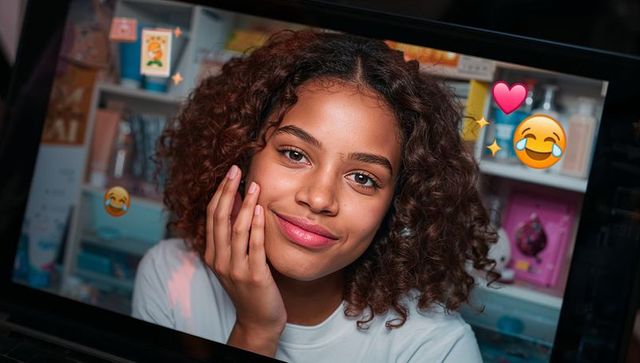 Teenager Relaxing with Video Chat and Emojis in Cozy Bedroom