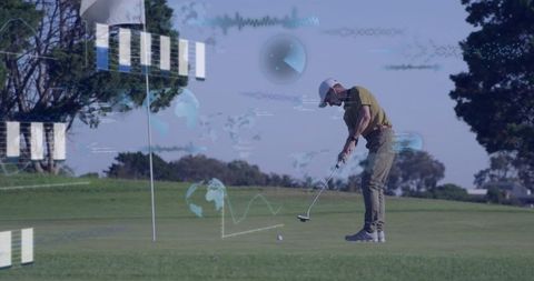 Golfer Focusing on Precision Putting Stroke