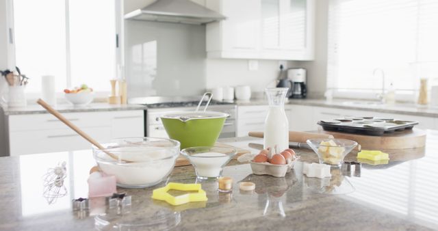 Modern Kitchen Counter with Baking Ingredients and Utensils - Download Free Stock Images Pikwizard.com