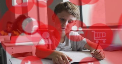 Child Surrounded by Technology Icons in Classroom - Download Free Stock Images Pikwizard.com