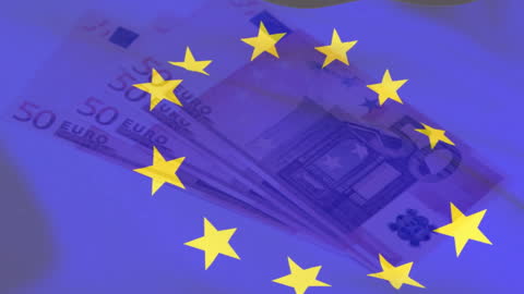 European Union Flag Overlay on Euro Currency Notes