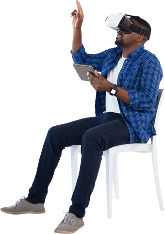 Man Engaging with VR Technology While in Transparent Environment - Download Free Stock Videos Pikwizard.com