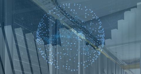 Abstract Globe and Data Overlay on High-Tech Server Room - Download Free Stock Images Pikwizard.com