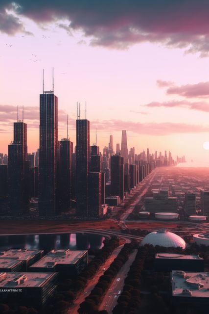 Skyline with modern buildings at sunset, created using generative ai technology - Download Free Stock Photos Pikwizard.com