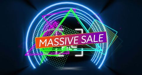 Futuristic Massive Sale Banner with Neon Geometric Shapes