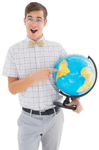 transparent geeky hipster holding globe smiling at camera - Download Free Stock Videos Pikwizard.com