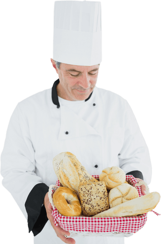 chef presenting various breads in red checkered basket transparent background - Download Free Stock Videos Pikwizard.com