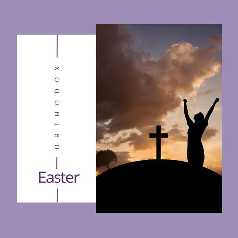 Orthodox Easter Celebration with Cross and Rejoicing Silhouette