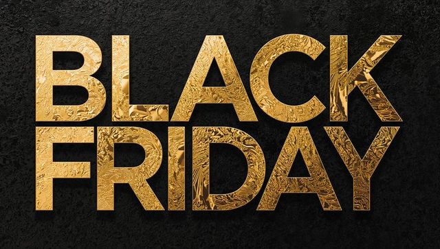 Gilded Gold Marble Black Friday Typography on Dark Embossed Background