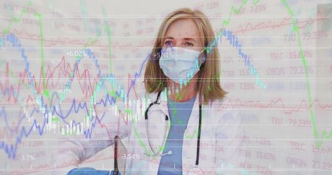 Doctor Analyzing Patient Data with Merged Healthcare and Finance Concepts
