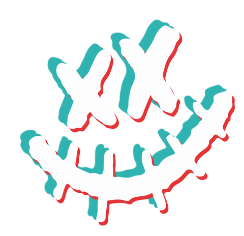 Abstract smiley face with stitch grin and distorted style on transparent background