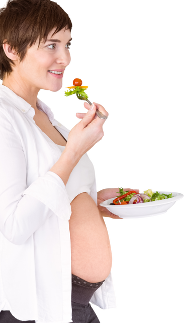 Smiling Pregnant Woman Eating Fresh Salad on Transparent Background - Download Free Stock Videos Pikwizard.com