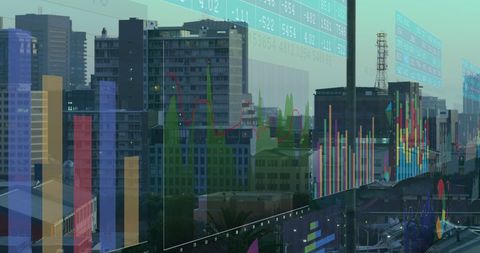 Digital data interface over urban sky study view