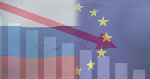 European Union Economic Decline with Red Downward Arrow on Charts