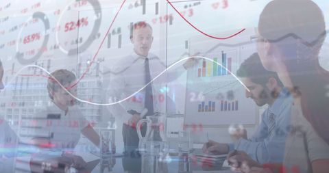 Business Meeting with Financial Data Overlay Enhances Strategy