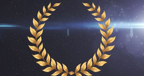 Golden Laurel Wreath Emblem Over Dark Starry Background