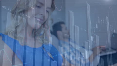 Financial Data with Businesswoman Using Smartphone Technology