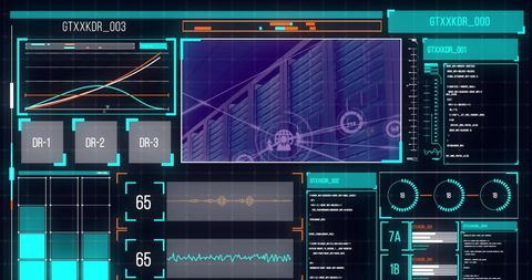digital interface with data icons over server room - Download Free Stock Images Pikwizard.com