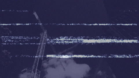 Digital Interference in Futuristic Cityscape at Night