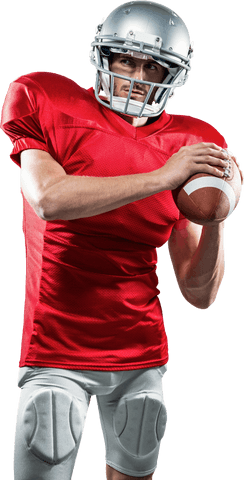 Dynamic Transparent American Football Player with Ball in Red Jersey