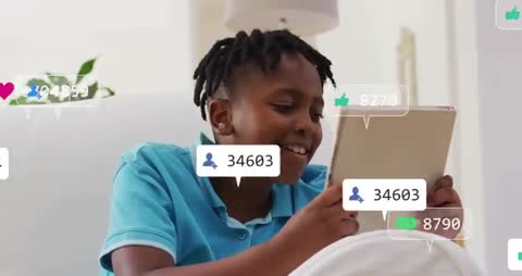 Joyful Child Engaging with Digital Social Media Notifications