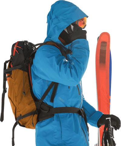 transparent skier in blue jacket holding skis and talking - Download Free Stock Videos Pikwizard.com