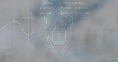 Cyber Security Lock Icon Amid Stock Market Analyzed Data