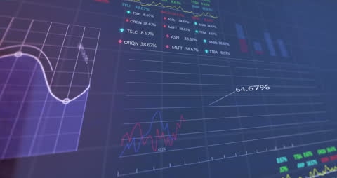 Digital Data Analysis with Global Business Charts on Blue Background