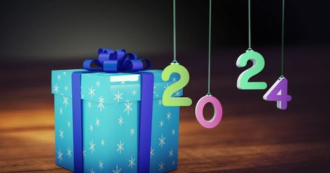 2024 Festive Gift Box with Hanging Numbers for New Year Celebration - Download Free Stock Images Pikwizard.com